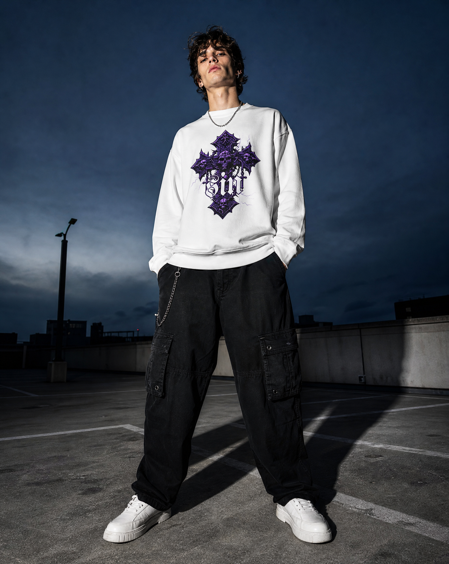 Gothic Purple Cross Crewneck