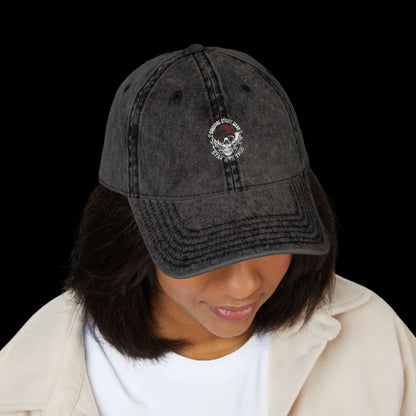 Skull Badge Vintage Cap — Dark Aesthetic Washed Dad Hat | Premium Embroidered Cap