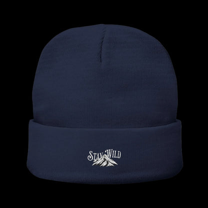 Stay Wild Mountain Beanie — Classic Cuffed Embroidered Beanie