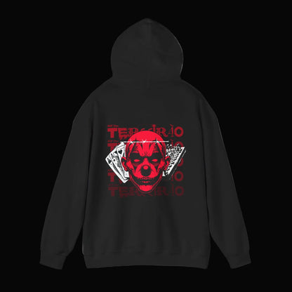 Skull & Cards Hoodie — 'Time's Running Out' Red Graphic Streetwear