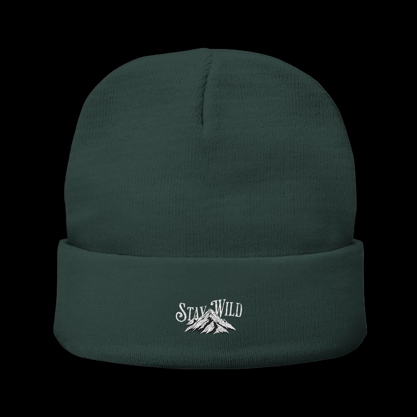 Stay Wild Mountain Beanie — Classic Cuffed Embroidered Beanie