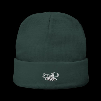 Stay Wild Mountain Beanie — Classic Cuffed Embroidered Beanie