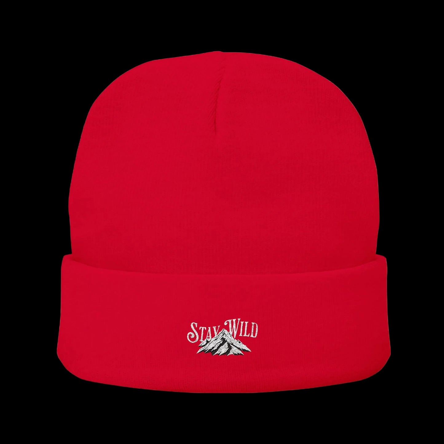 Stay Wild Mountain Beanie — Classic Cuffed Embroidered Beanie