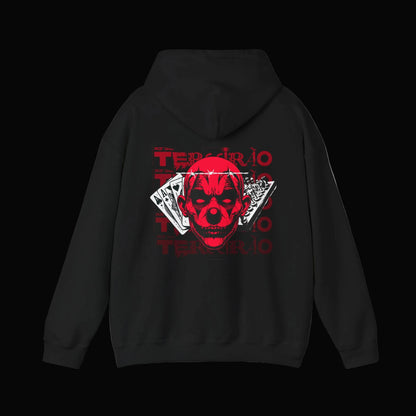 Skull & Cards Hoodie — 'Time's Running Out' Red Graphic Streetwear