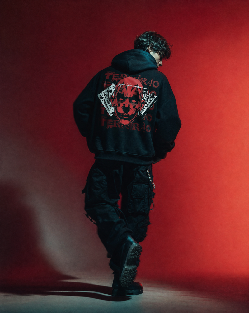 Skull & Cards Hoodie — 'Time's Running Out' Red Graphic Streetwear