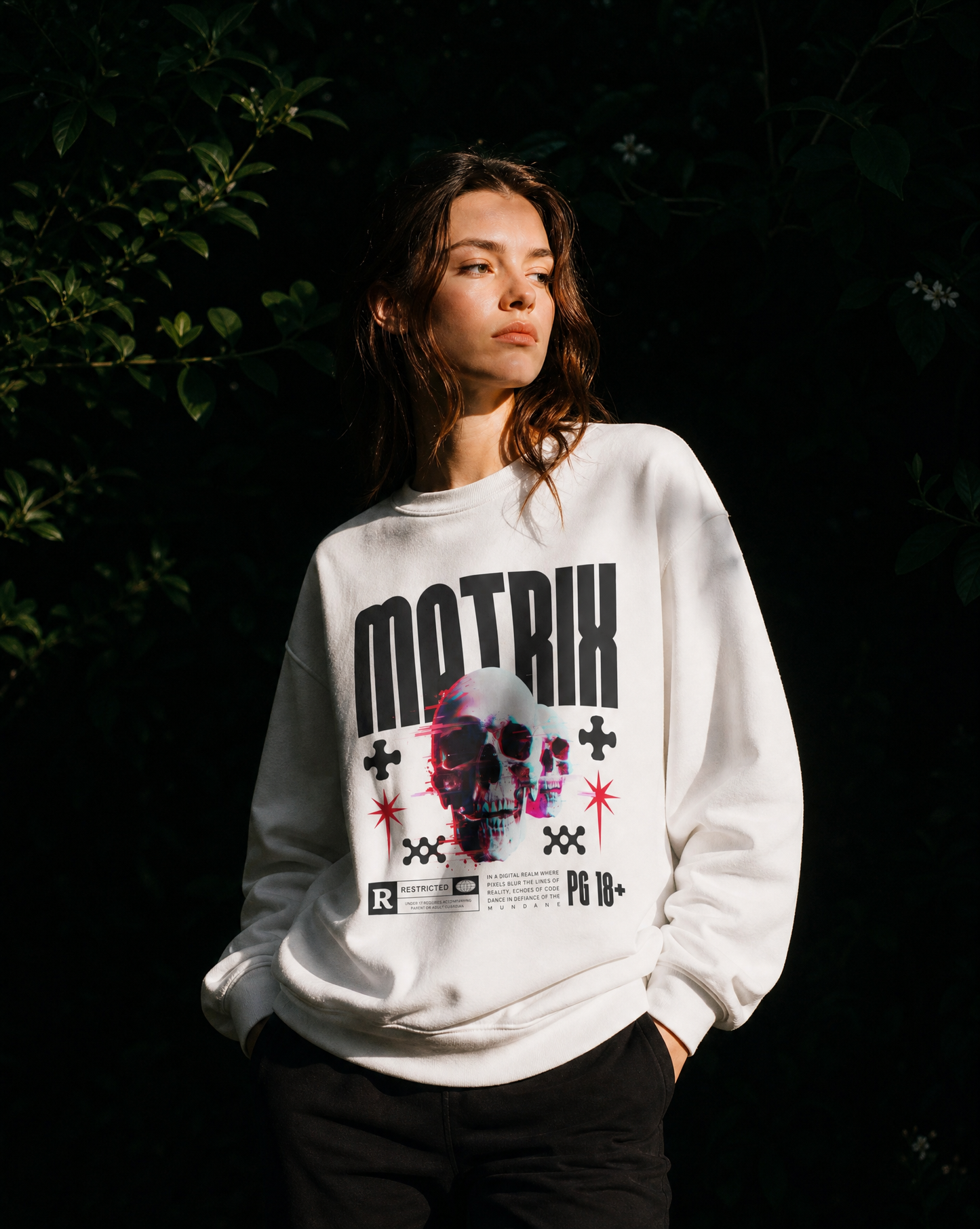 Matrix Glitch Skull Crewneck