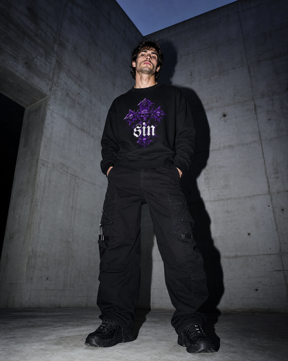 Gothic Purple Cross Crewneck